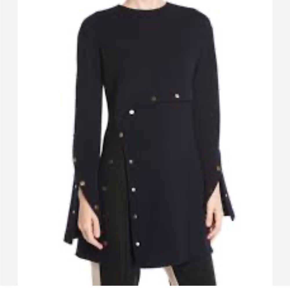 Derek Lam Snapped Long Sleeve Wool Crepe Tunic Top dark blue, size US 4 - Picture 8 of 16